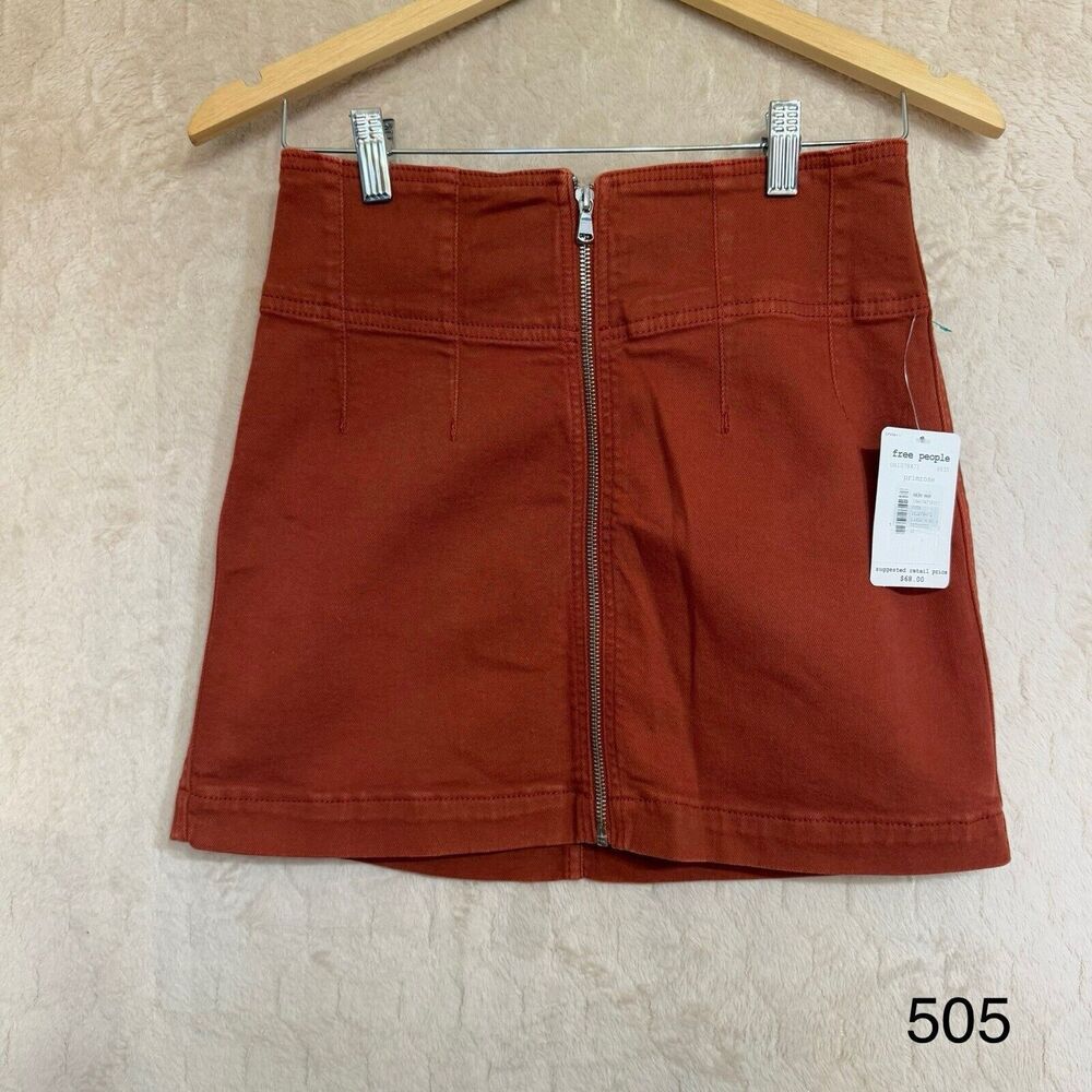 NWT Free People Zip Mini Skirt  Size 28 Reddish‎ Brown MSRP $68 Boho